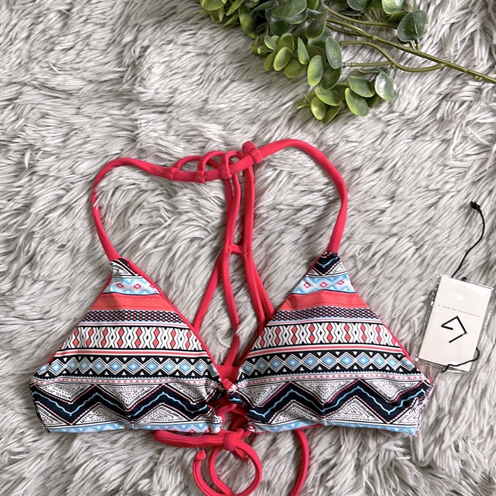 NWT khong boon coral tribal triangle bikini top size S